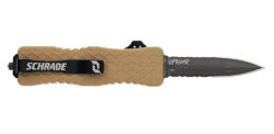 Schrade 1159305 Uproar  Automatic 3" OTF Dagger Part Serrated Black Oxide D2 Steel Blade, Flat Dark Earth Textured Aluminum Handle